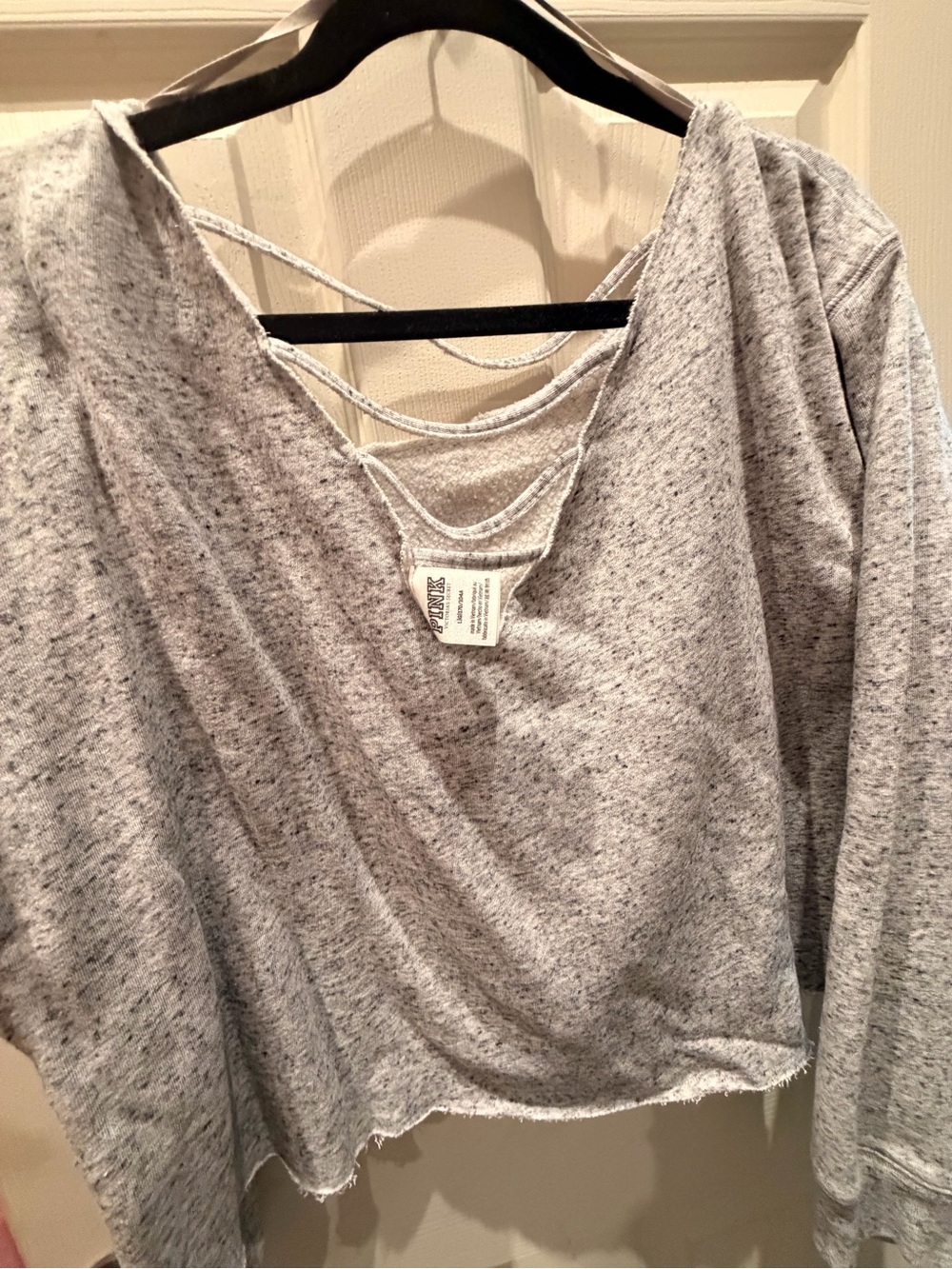PINK VICTORIAS SECRET Gray 'pink' Logo Slouchy sweatshirt LARGE - Picture 2 of 3